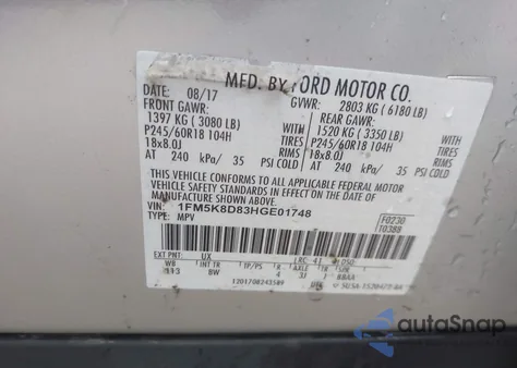 2017 Ford Explorer Xlt from USA, damaged, VIN 1FM5K8D83HGE01748